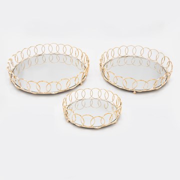 SET 3x Dekorativni poslužavnik pr. 27/33/37 cm zlatna