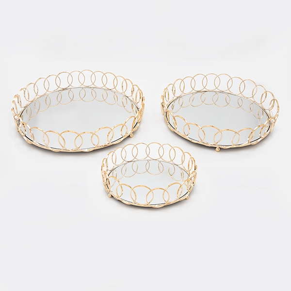 SET 3x Dekorativni poslužavnik pr. 27/33/37 cm zlatna