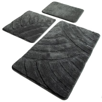 SET 3x Kupaonski tepih ALYA 60/60/100 cm antracit