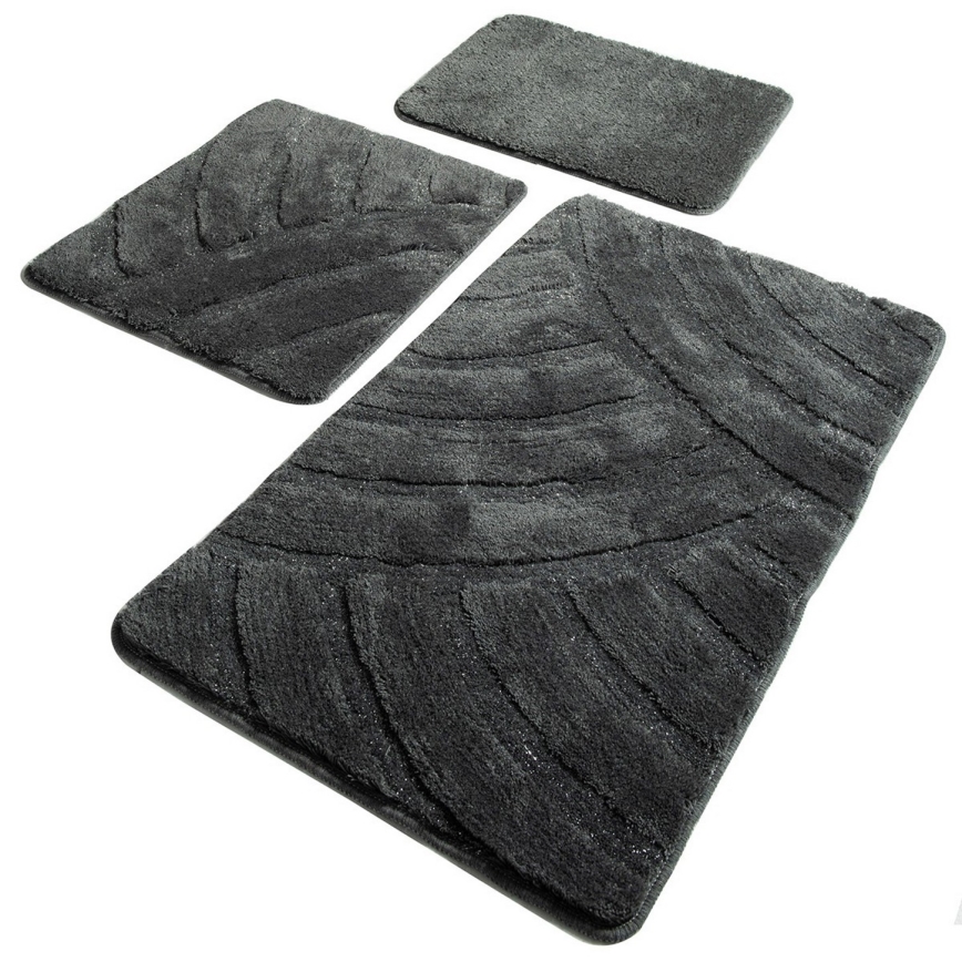 SET 3x Kupaonski tepih ALYA 60/60/100 cm antracit