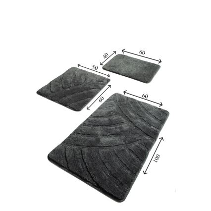 SET 3x Kupaonski tepih ALYA 60/60/100 cm antracit