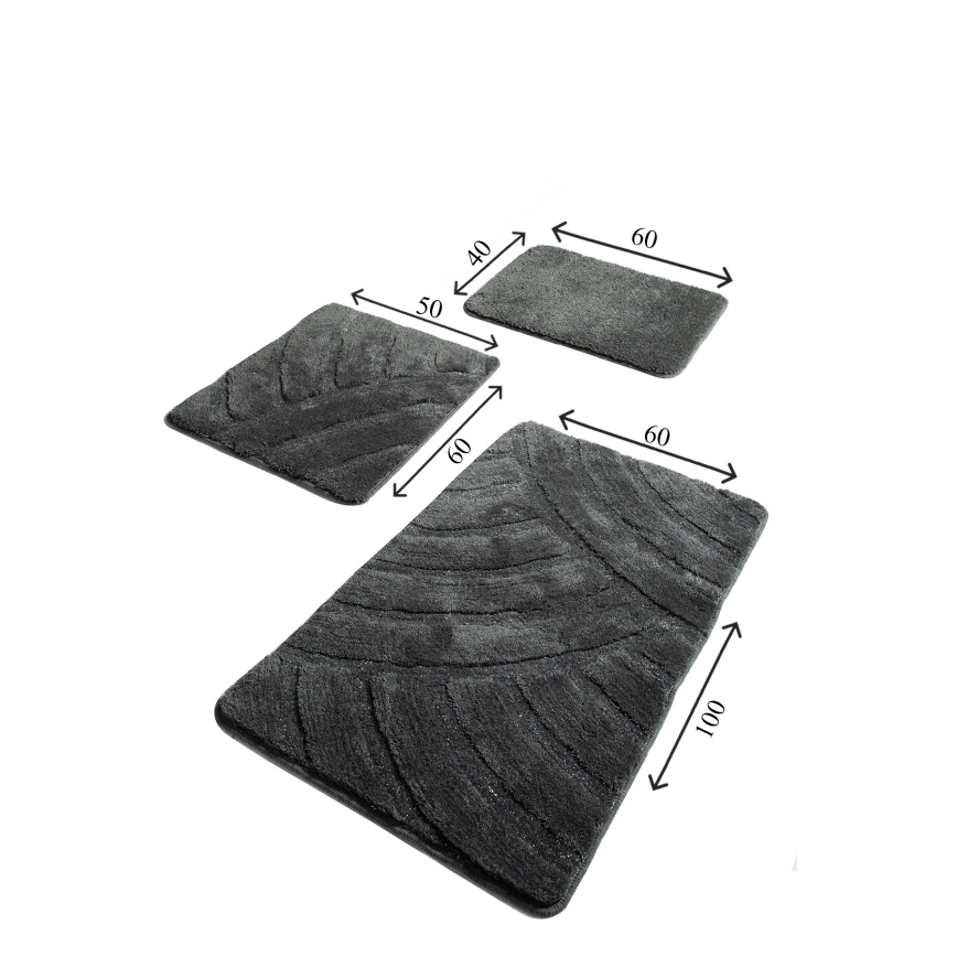 SET 3x Kupaonski tepih ALYA 60/60/100 cm antracit