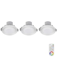 SET 3x LED RGB Prigušiva ugradbena svjetiljka za kupaonicu ARGON LED/7,3W/230V IP44 + daljinski upravljač