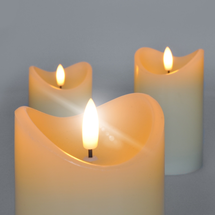 SET 3x LED Svijeća od prirodnog voska LED/3xAAA/topla bijela