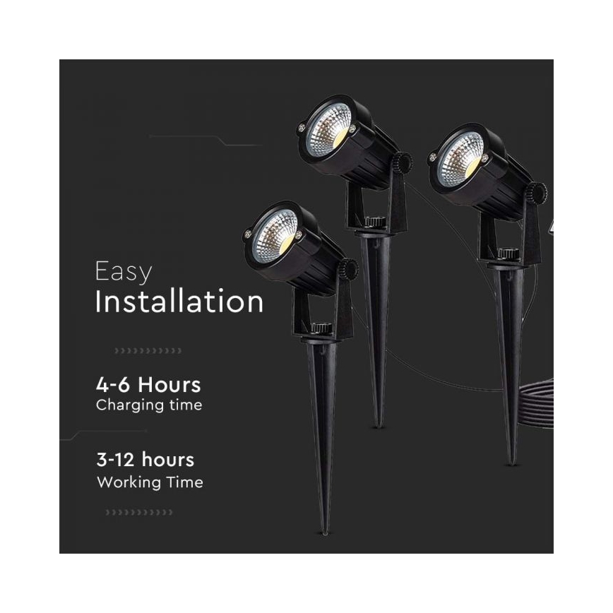 SET 3x LED Vanjska solarna lampa 3xLED/1,2W/3,7V IP65 3000K 4000 mAh