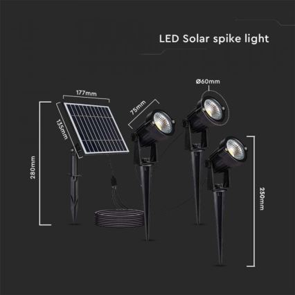 SET 3x LED Vanjska solarna lampa 3xLED/1,2W/3,7V IP65 3000K 4000 mAh