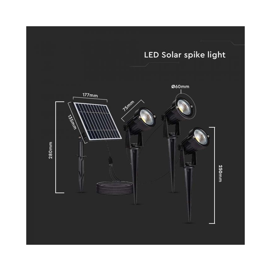 SET 3x LED Vanjska solarna lampa 3xLED/1,2W/3,7V IP65 3000K 4000 mAh