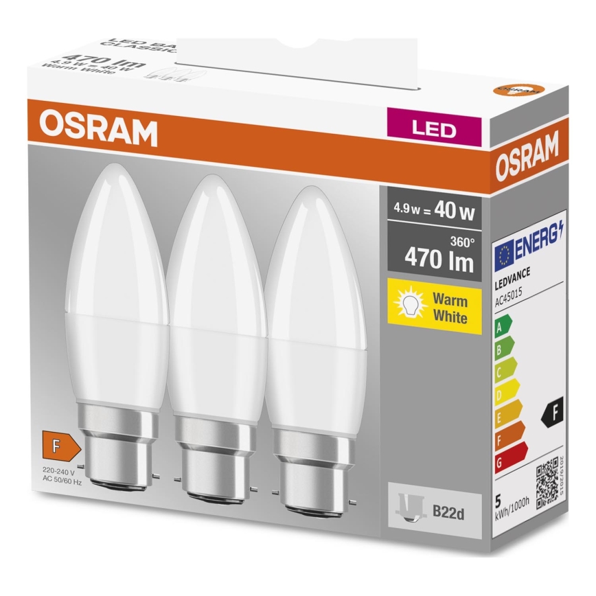 SET 3x LED Žarulja B38 B22d/4,9W/230V 3000K - Osram