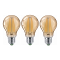 SET 3x LED Žarulja CLASIC AMBER A60 E27/9W/230V 2200K - Brilagi