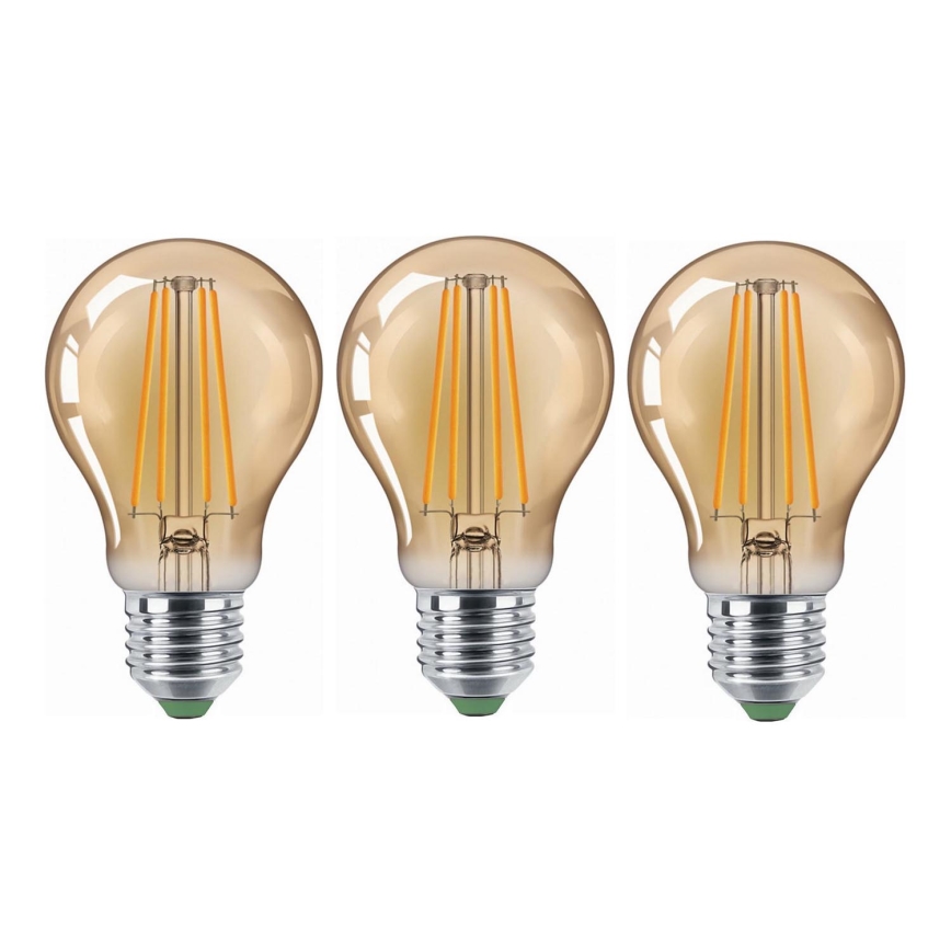 SET 3x LED Žarulja CLASIC AMBER A60 E27/9W/230V 2200K - Brilagi