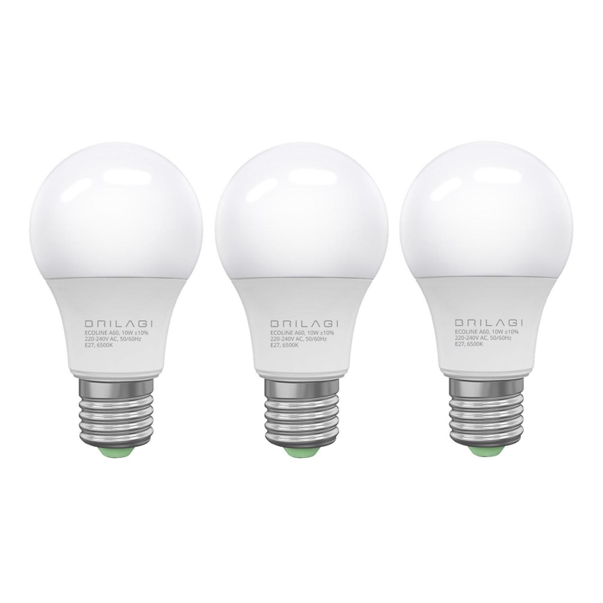 SET 3x LED Žarulja ECOLINE A60 E27/10W/230V 6500K - Brilagi
