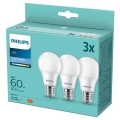 SET 3x LED Žarulja Philips A60 E27/8W/230V 6500K