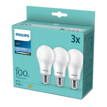 SET 3x LED Žarulja Philips A67 E27/13W/230V 6500K