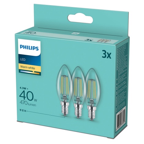 SET 3x LED Žarulja Philips B35 E14/4,3W/230V 2700K