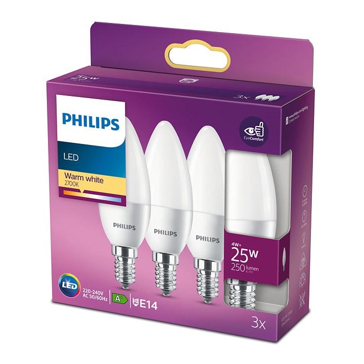 SET 3x LED Žarulja Philips B35 E14/4W/230V 2700K