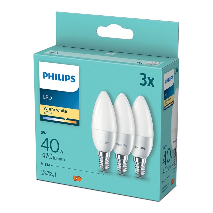 SET 3x LED Žarulja Philips B35 E14/5W/230V 2700K