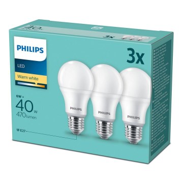 SET 3x LED Žarulja Philips E27/6W/230V 2700K