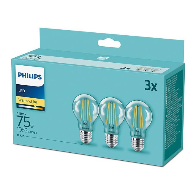 SET 3x LED Žarulja Philips E27/8,5W/230V 2700K