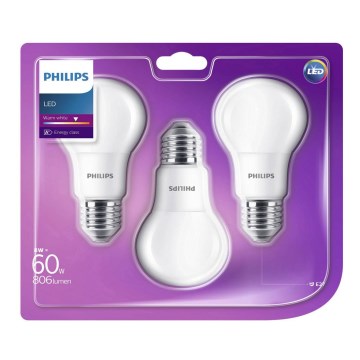 SET 3x LED Žarulja Philips E27/8W/230V 2700K