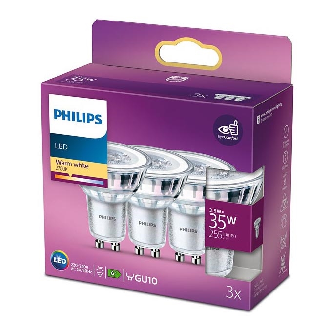 SET 3x LED Žarulja Philips GU10/3,5W/230V 2700K