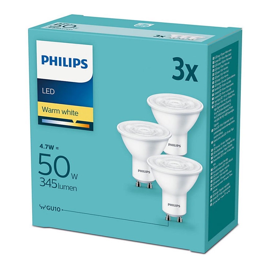 SET 3x LED Žarulja Philips GU10/4,7W/230V 2700K