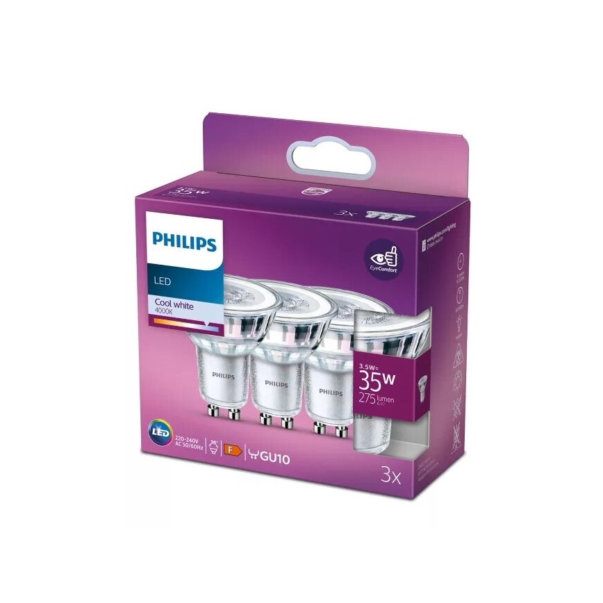 SET 3x LED Žarulja Philips PAR16 GU10/3,5W/230V 4000K