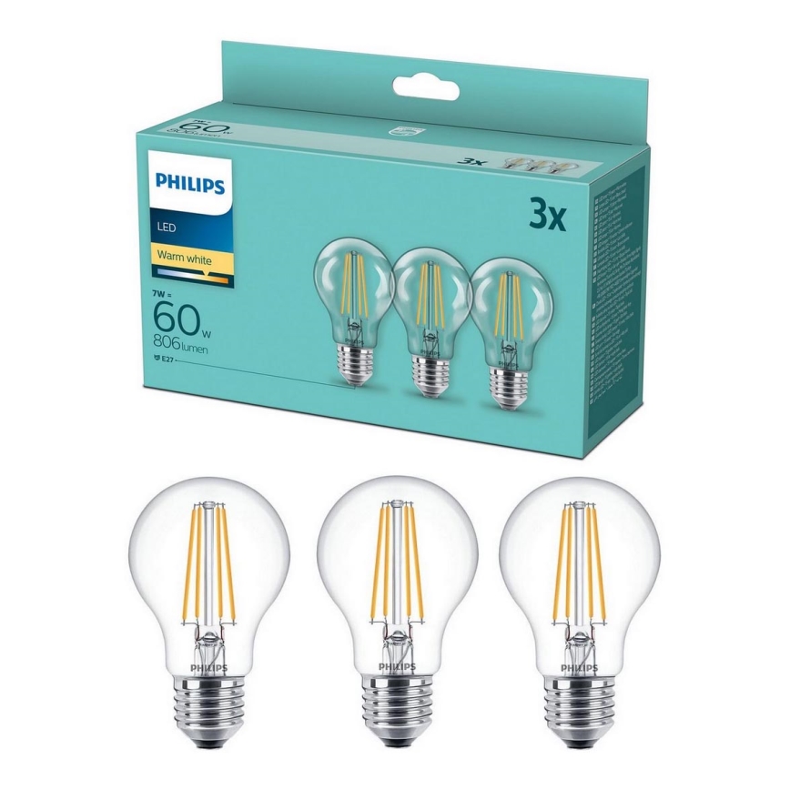 SET 3x LED Žarulja VINTAGE Philips A60 E27/7W/230V 2700K