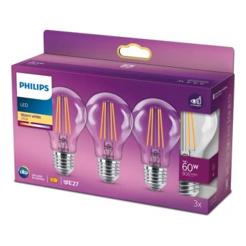 SET 3x LED Žarulja VINTAGE Philips A60 E27/7W/230V 2700K