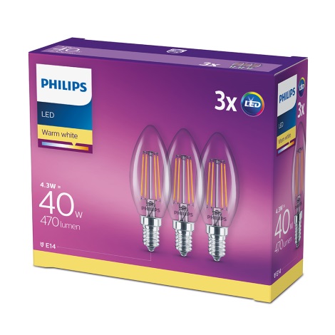 SET 3x LED Žarulja VINTAGE Philips E14/4,3W/230V 2700K