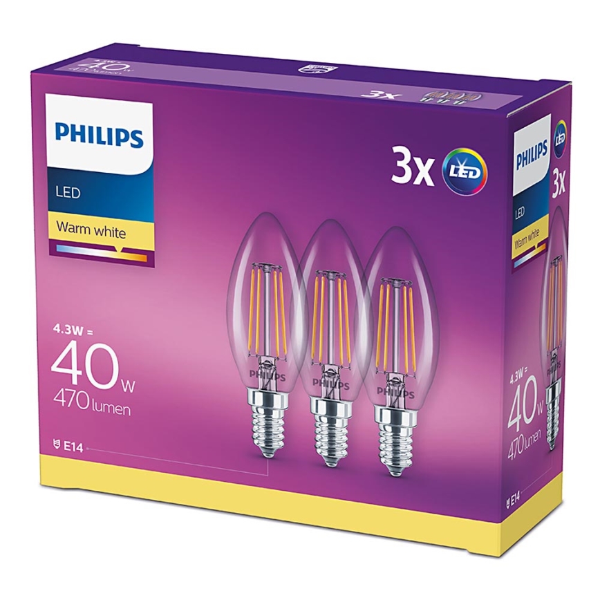 SET 3x LED Žarulja VINTAGE Philips E14/4,3W/230V 2700K