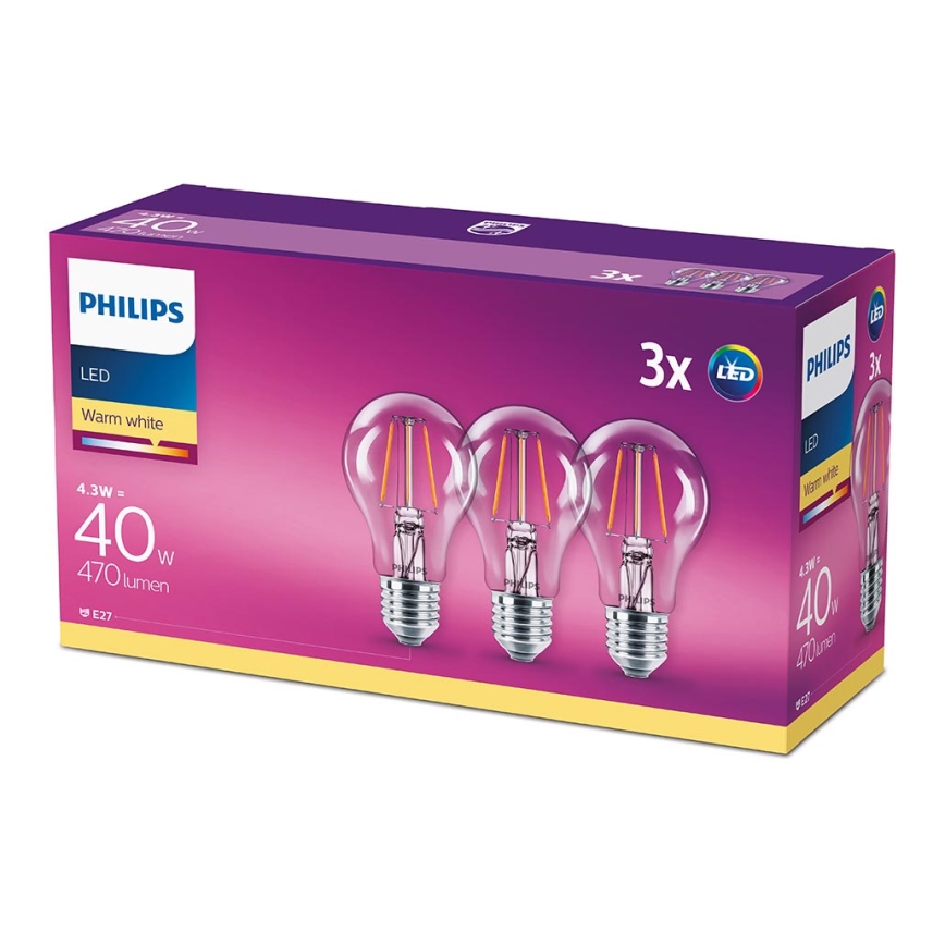 SET 3x LED Žarulja VINTAGE Philips E27/4,3W/230V 2700K