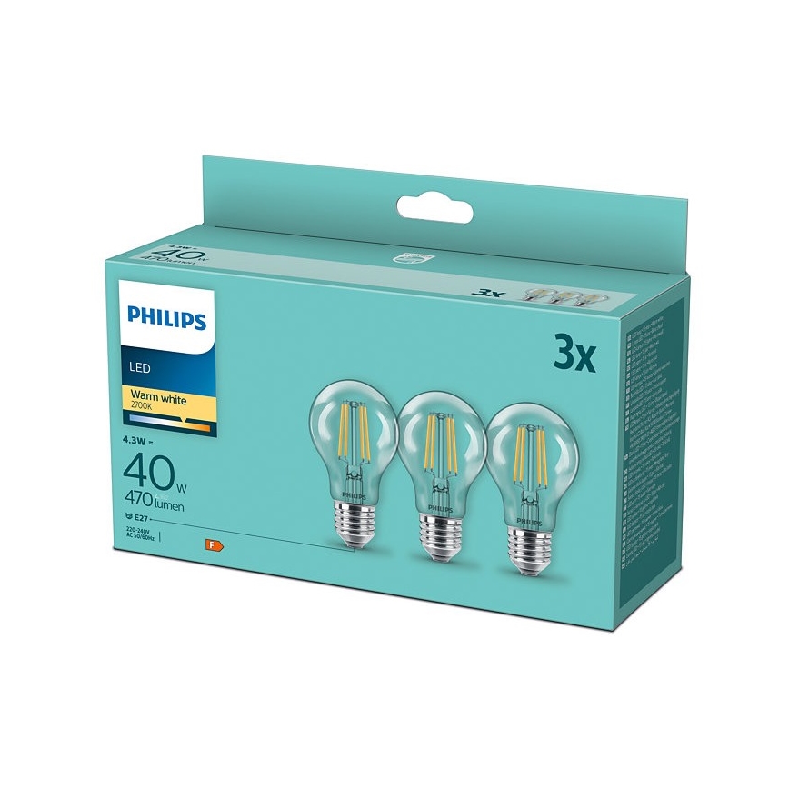SET 3x LED Žarulja VINTAGE Philips E27/4,3W/230V 2700K