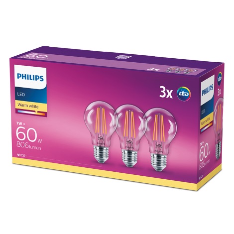 SET 3x LED žarulja VINTAGE Philips E27/7W/230V 2700K