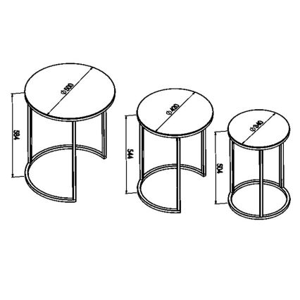 SET 3x Pomoćni stolić ALYA pr. 34/42/50 cm crna