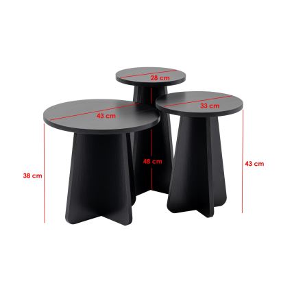 SET 3x Pomoćni stolić LUME pr. 28/33/43 cm crna
