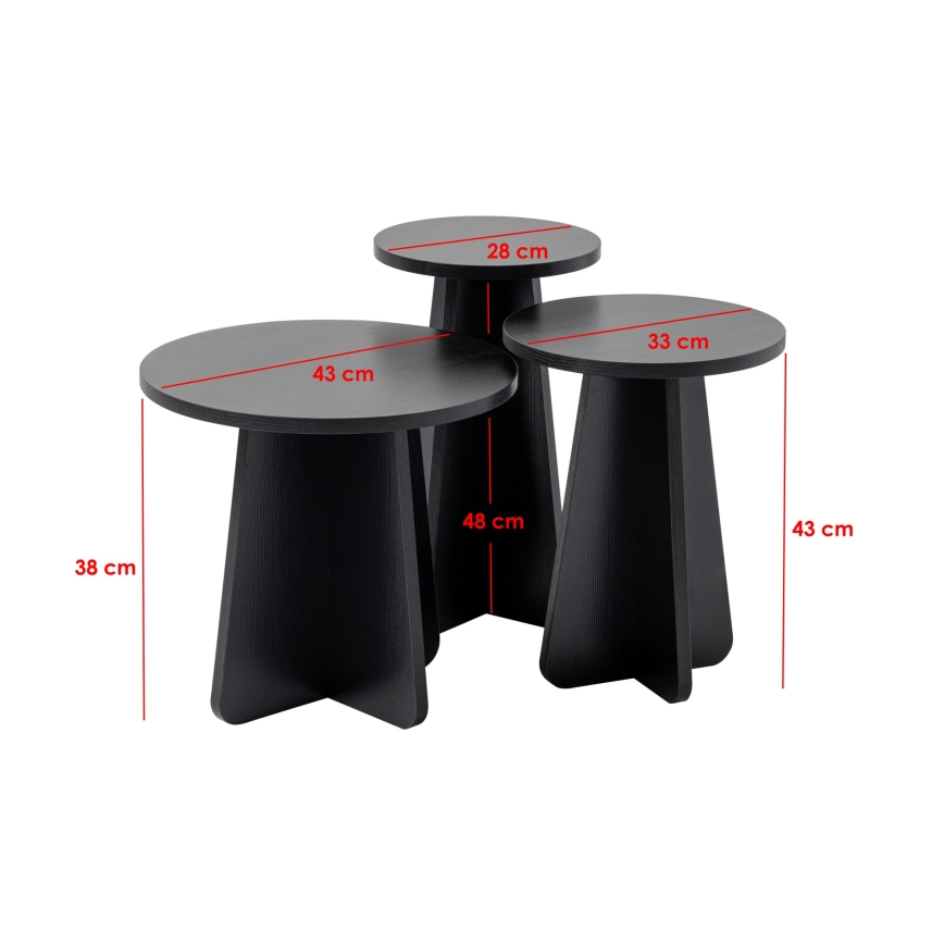 SET 3x Pomoćni stolić LUME pr. 28/33/43 cm crna