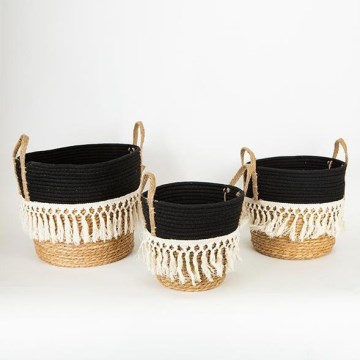 SET 3x Slamnata košara bež/crna/bijela 25x17x23/28x22x25/35x28x30 cm