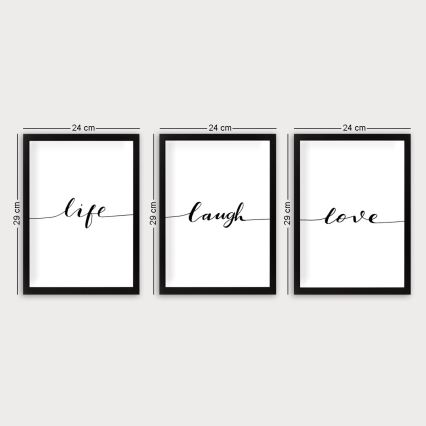 SET 3x Slika u foto okviru 24x29 cm crna