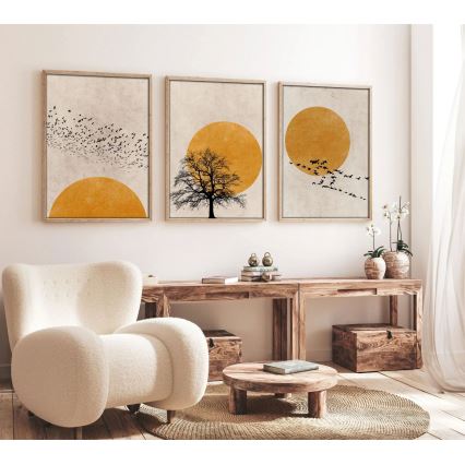 SET 3x Slika u foto okviru 50x70 cm bež/žuta