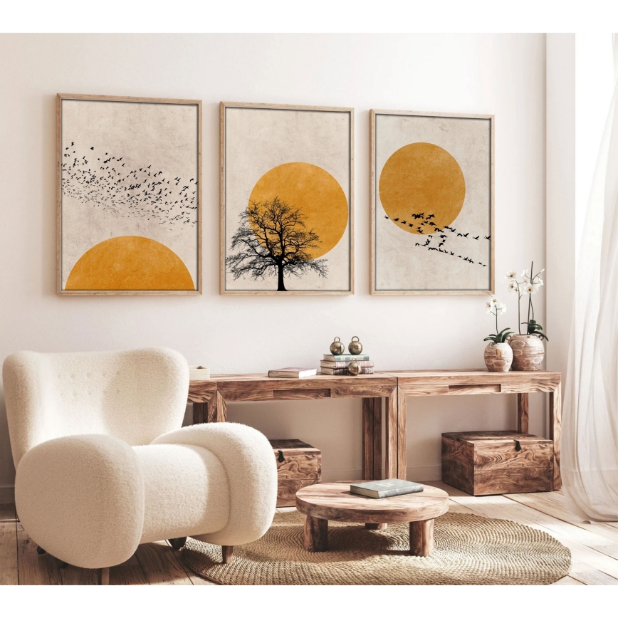 SET 3x Slika u foto okviru 50x70 cm bež/žuta