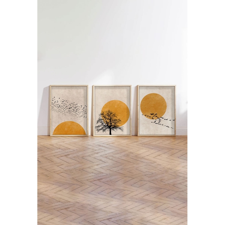 SET 3x Slika u foto okviru 50x70 cm bež/žuta