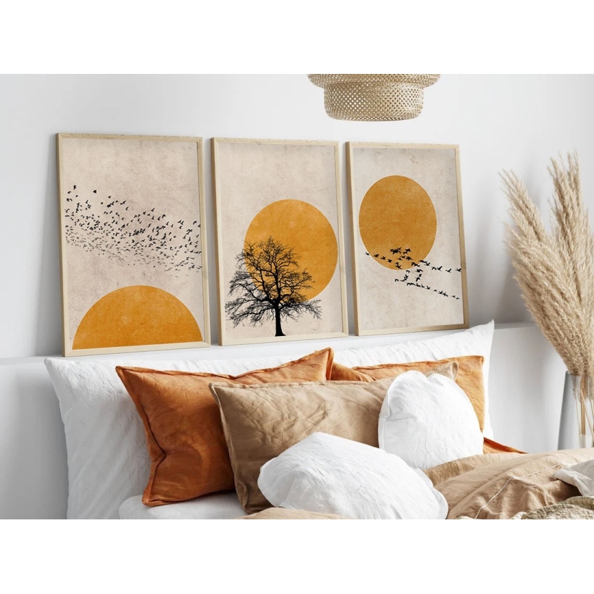 SET 3x Slika u foto okviru 50x70 cm bež/žuta
