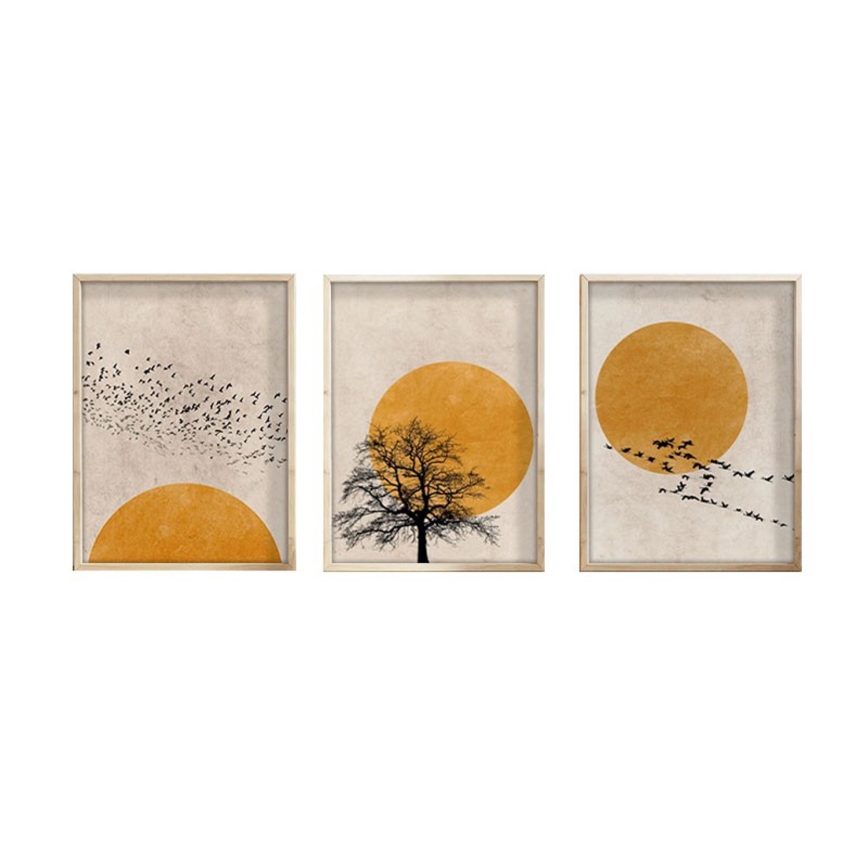 SET 3x Slika u foto okviru 50x70 cm bež/žuta