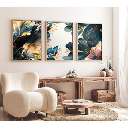 SET 3x Slika u foto okviru 50x70 cm biljke