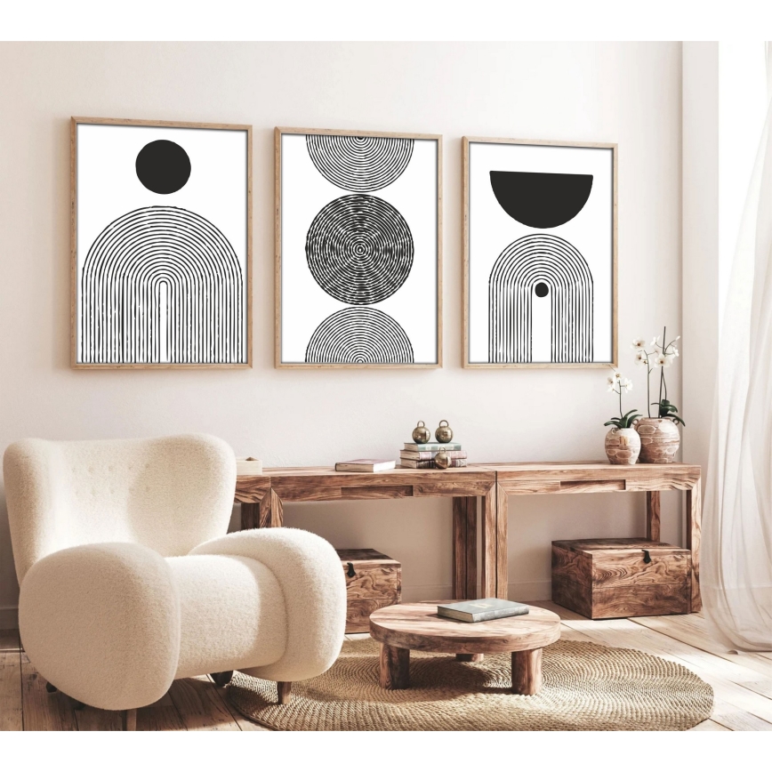 SET 3x Slika u foto okviru 50x70 cm crna/bijela