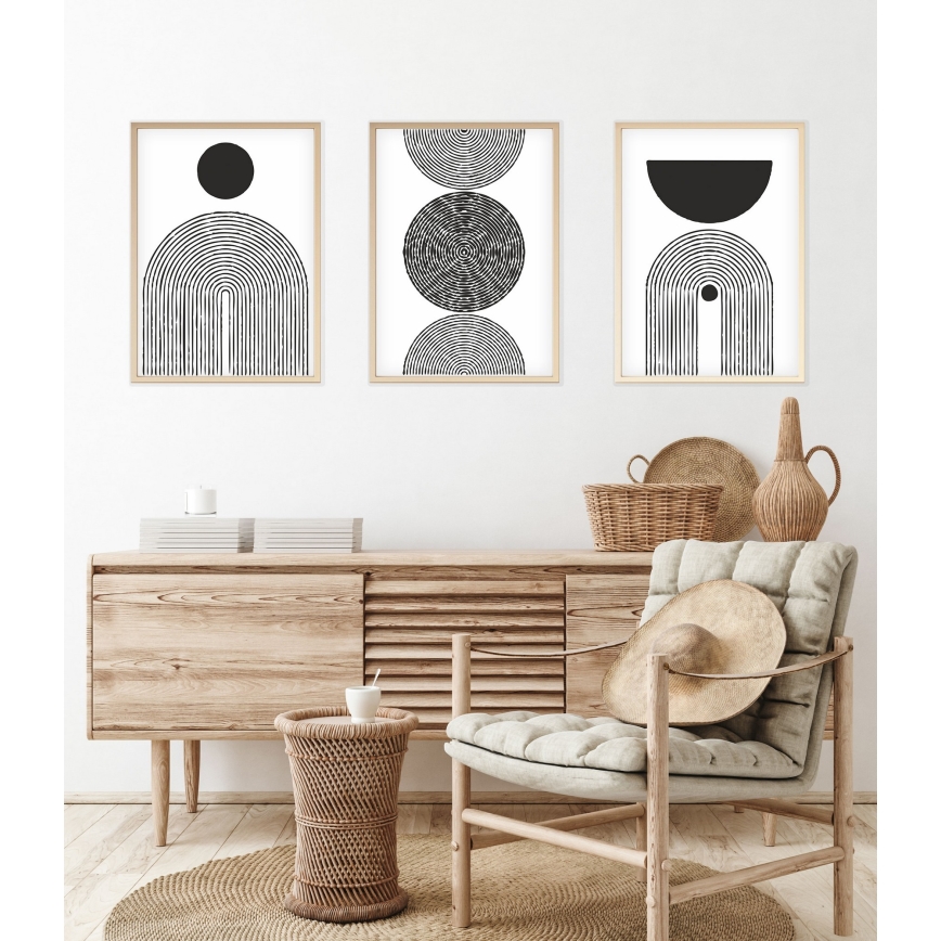 SET 3x Slika u foto okviru 50x70 cm crna/bijela