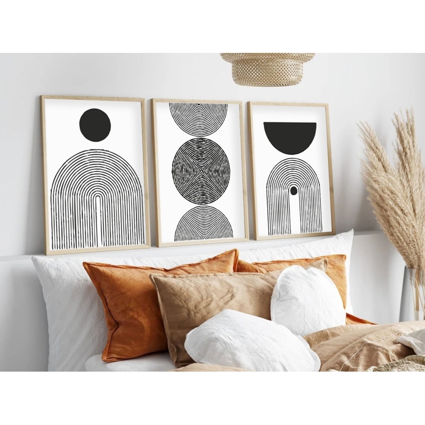 SET 3x Slika u foto okviru 50x70 cm crna/bijela