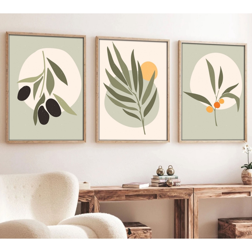 SET 3x Slika u foto okviru 50x70 cm listovi