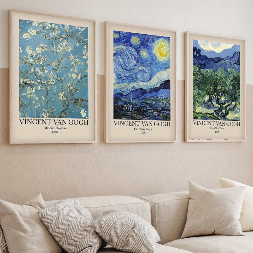 SET 3x Slika u foto okviru 50x70 cm Vincent van Gogh