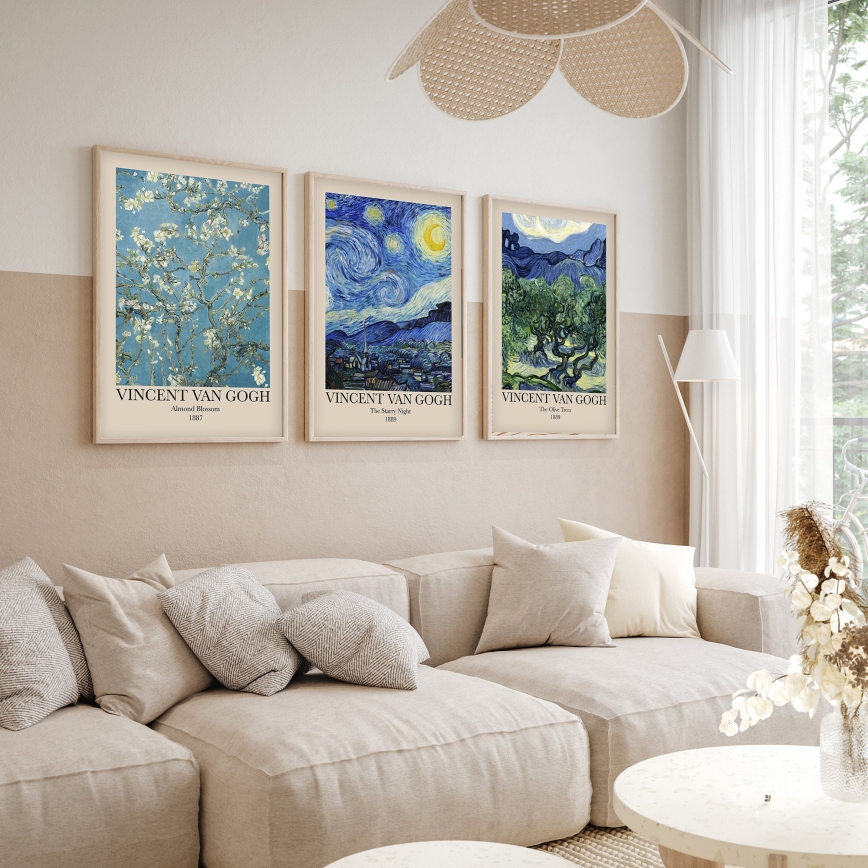 SET 3x Slika u foto okviru 50x70 cm Vincent van Gogh